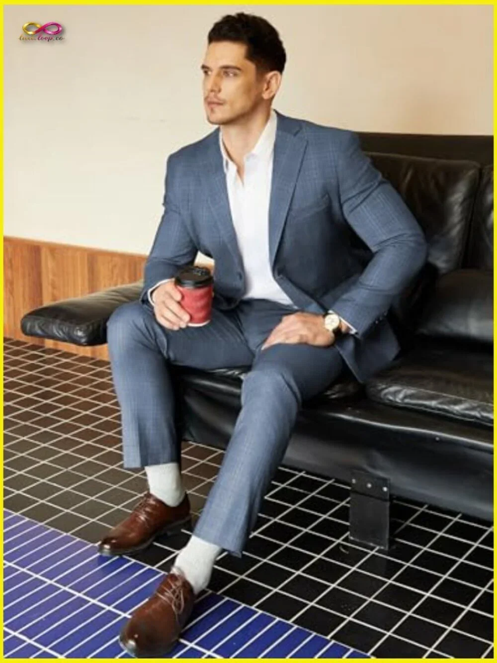 Slim Fit Plaid Suit Set Business Casual Blazer Pants Modern Classic